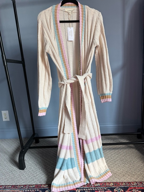 NWT l*space Knit Duster Cardigan in Ivy Cream Pastel Trim - Picture 7 of 11